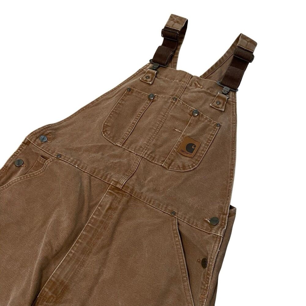 Vintage Carhartt R06 BRN Bib Overalls True 36x32 USA Made Brown 90s Cut Tag